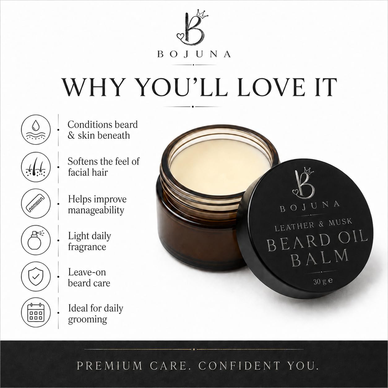 Beard Oil Balm Leather & Musk 30g with Argan Oil