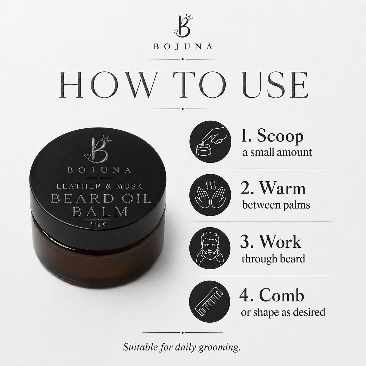 Beard Oil Balm Leather & Musk 30g with Argan Oil