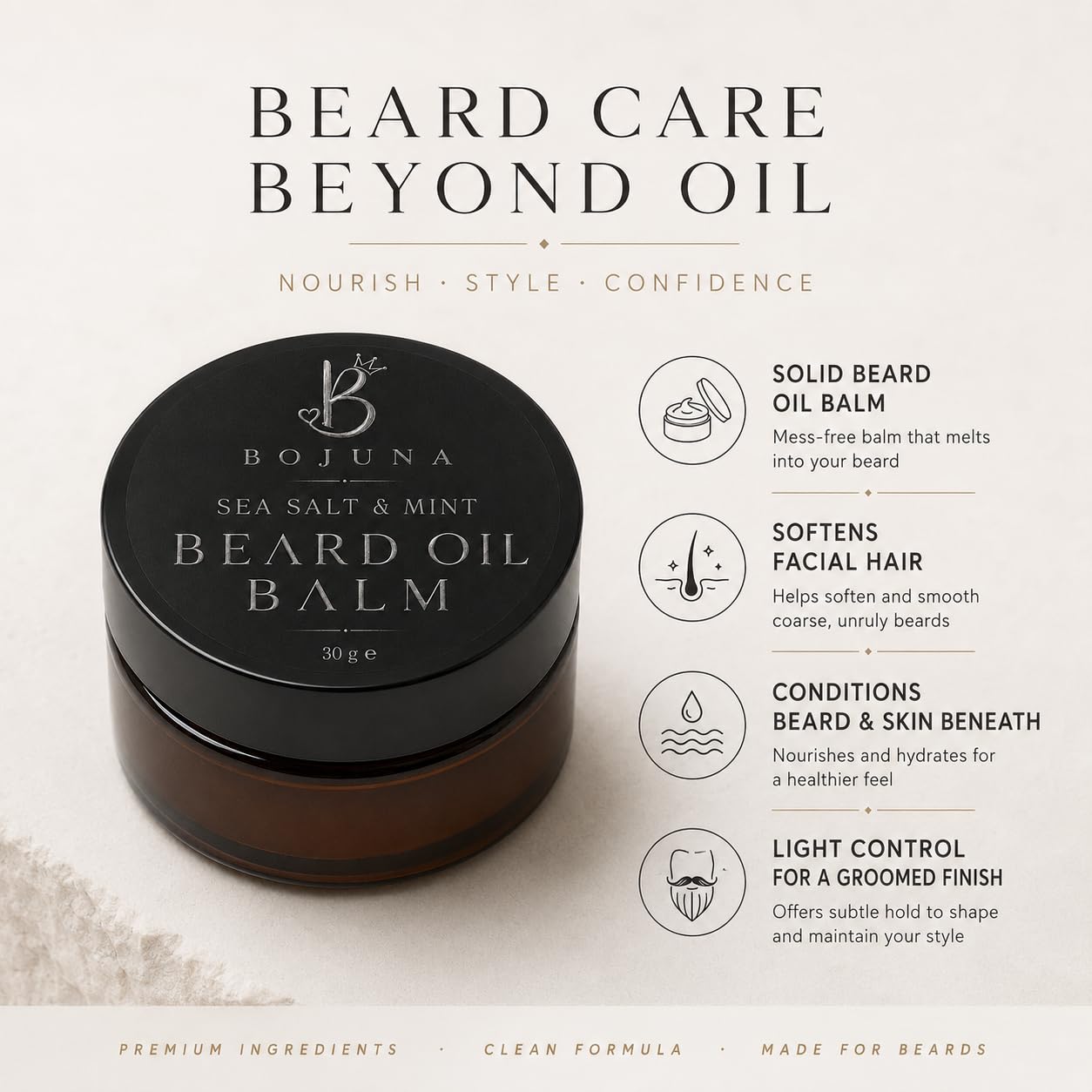 Beard Oil Balm Sea Salt & Mint 30g with Argan Oil