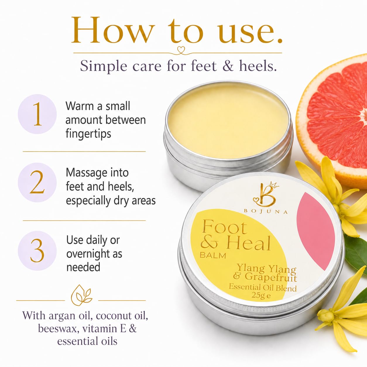 Foot & Heel Balm Ylang Ylang & Grapefruit 25g with Argan Oil