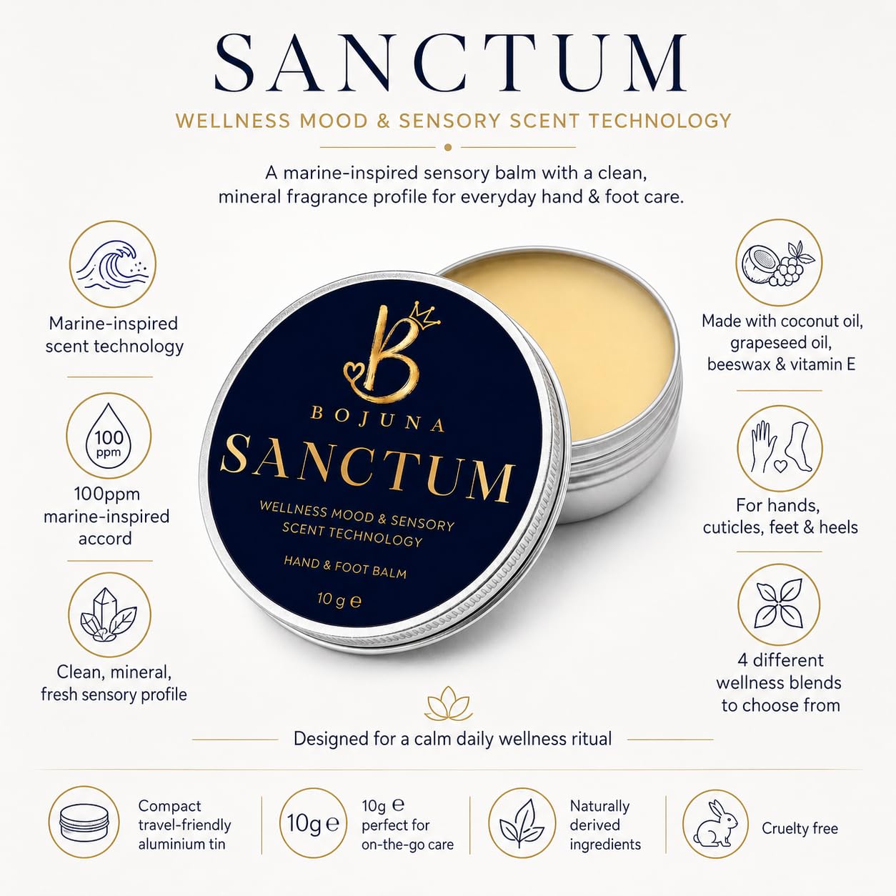Wellness Hand & Foot Balm Sanctum 10g – Mood & Sensory Scent Technology