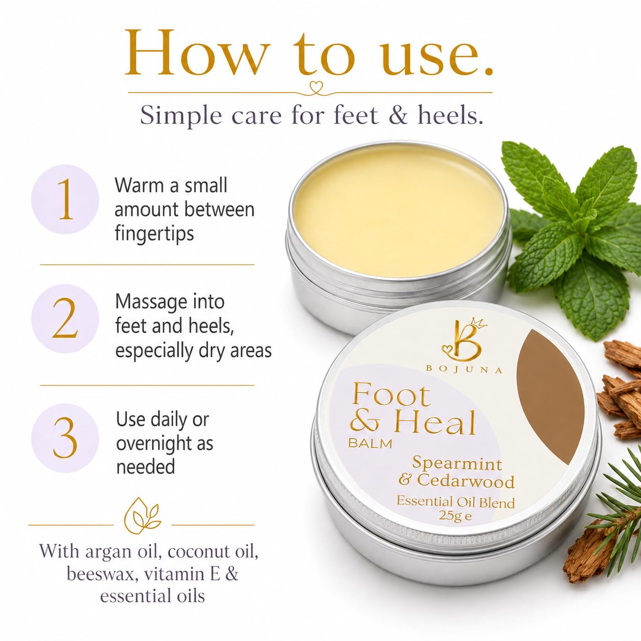 Foot & Heel Balm Spearmint & Cedarwood 25g with Argan Oil