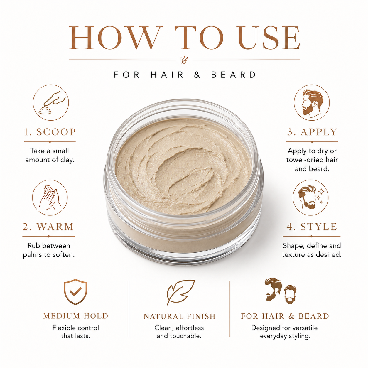 Grooming Clay – Coconut & Vanilla – Medium Hold for Hair & Beard