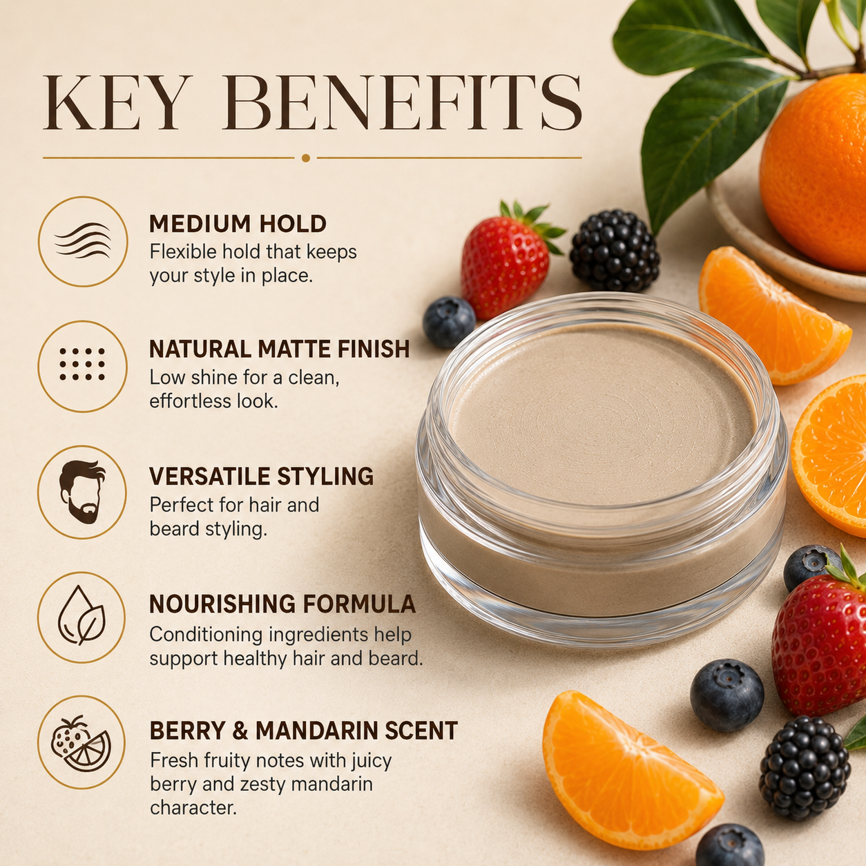 Grooming Clay – Amber & Musk – Medium Hold for Hair & Beard