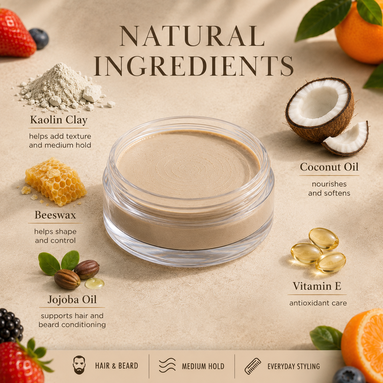 Grooming Clay – Berry & Mandarin – Medium Hold for Hair & Beard