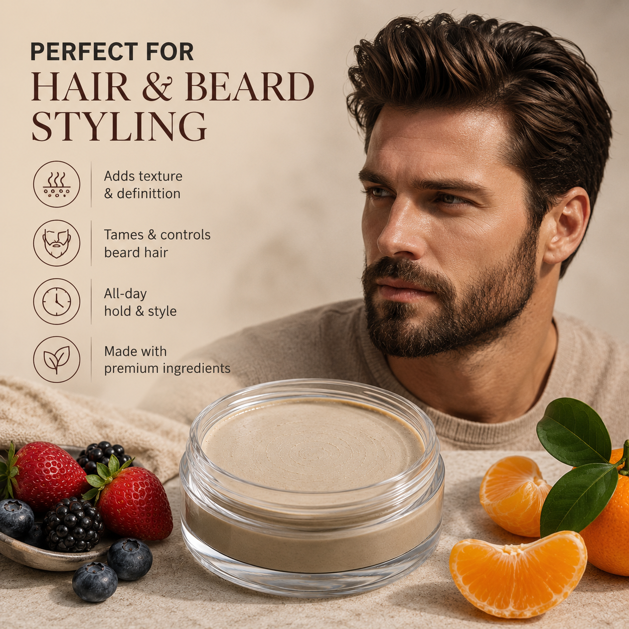 Grooming Clay – Amber & Musk – Medium Hold for Hair & Beard